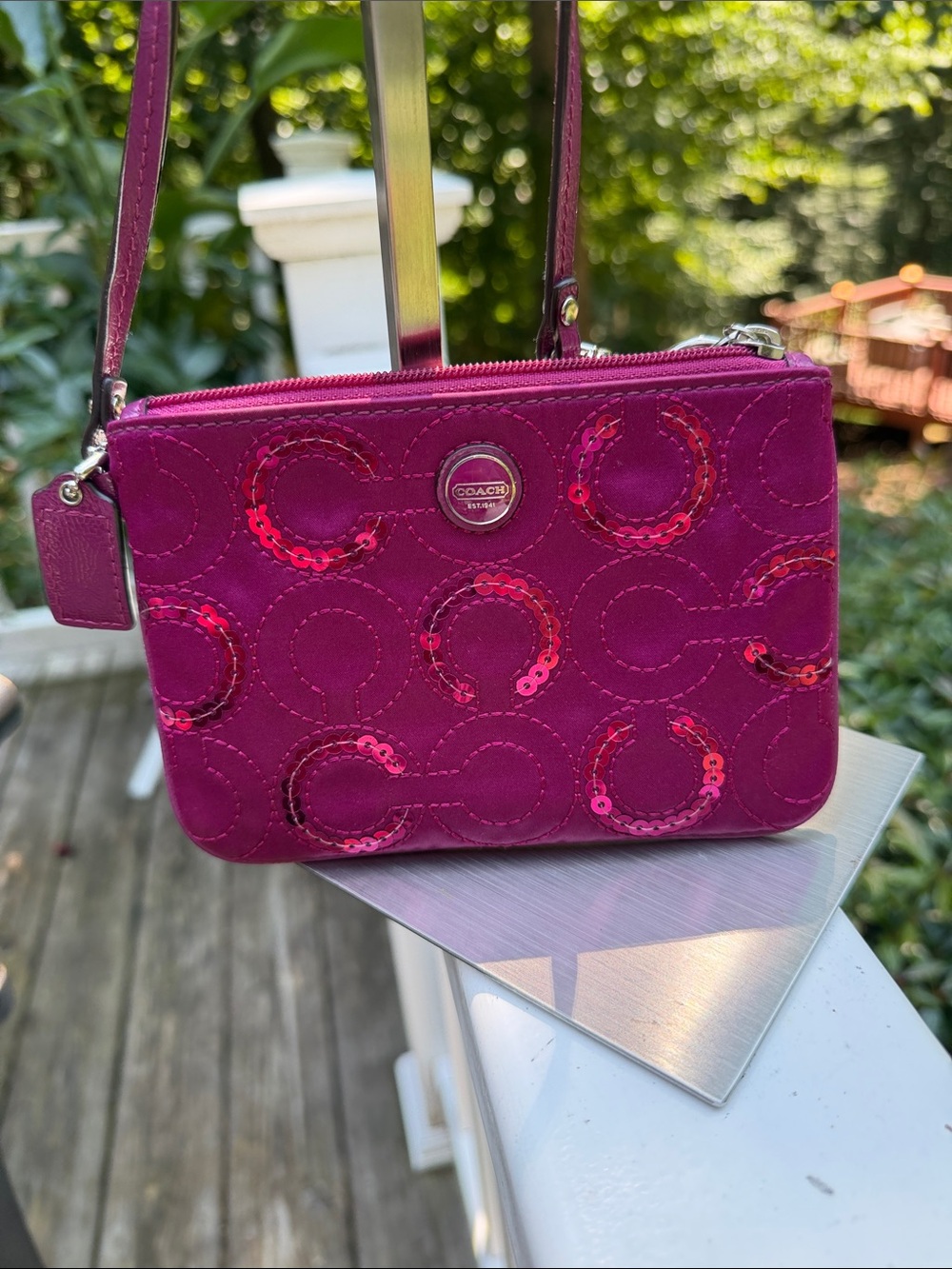 Coach Fuchsia Signature Zip Wristlet - Picture 16 of 16
